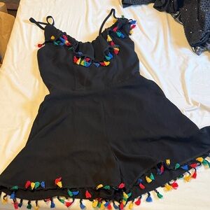 Voodoo Vixen Black Romper with Colorful Tassels